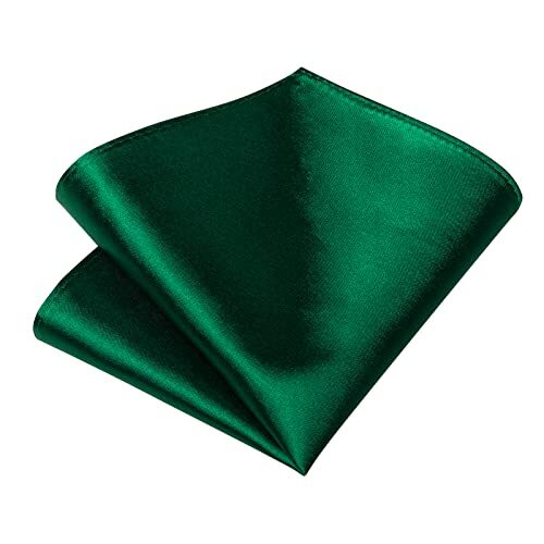 Mens Tie Set Silk Solid Paisley Necktie and Pocket Square Emerald Green Solid