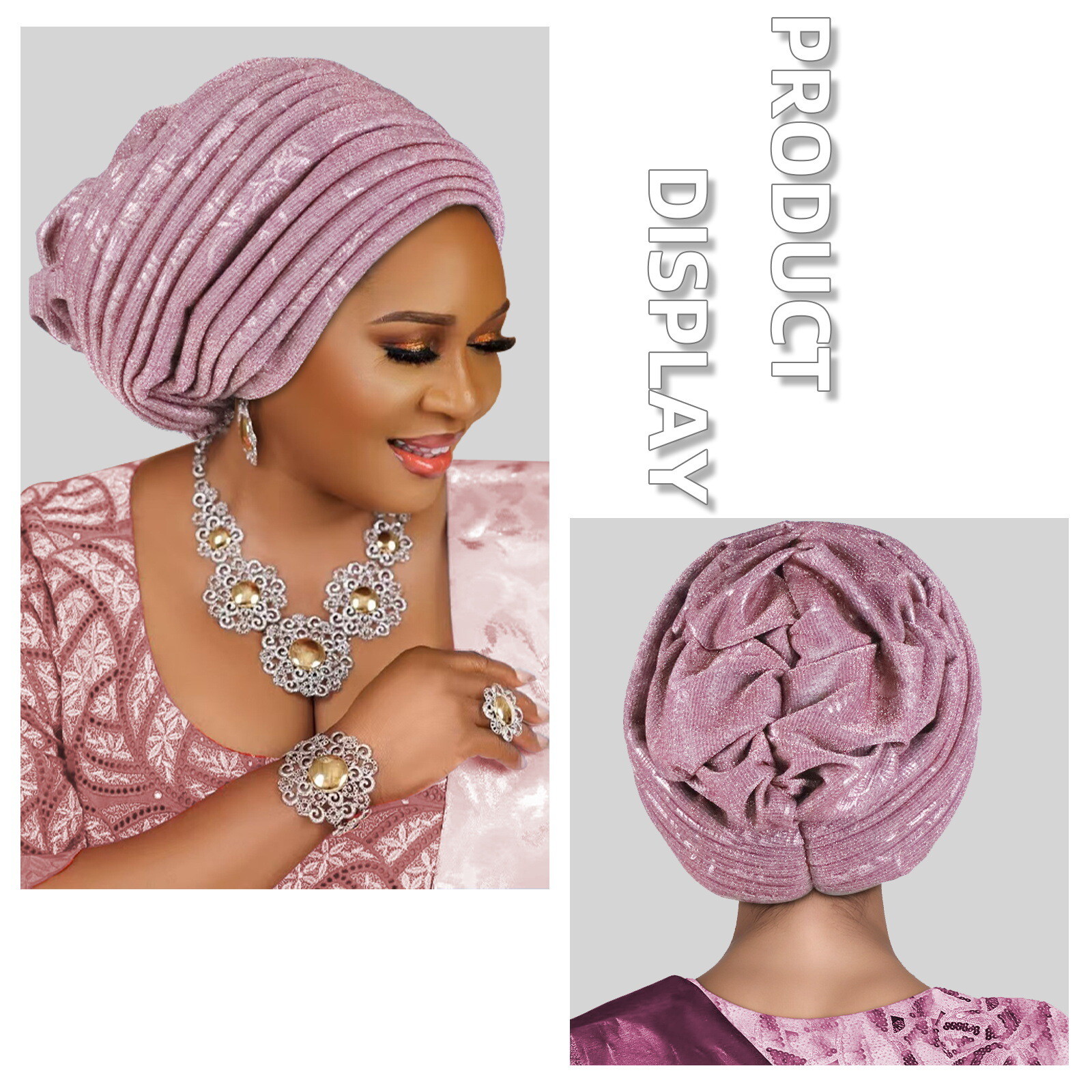 Nigerian African Women Pleated Head Cover Wrap Caps Islamic Bonnet Headwear Arab