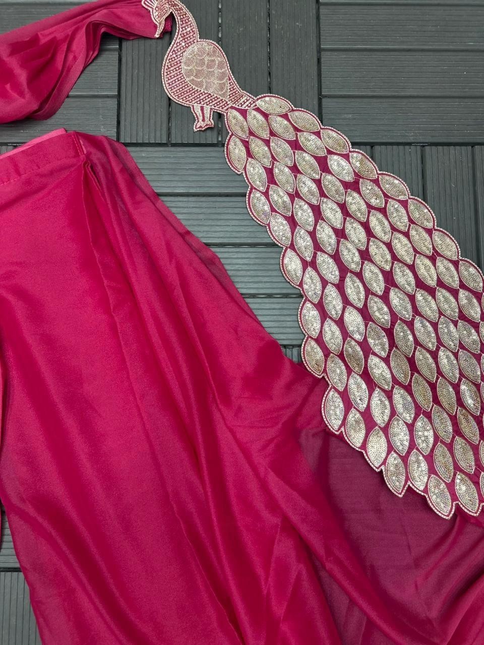 Designer Pre Drapped Saree Blouse Ready To Wear Saree Bollywood Party Wear Sari
