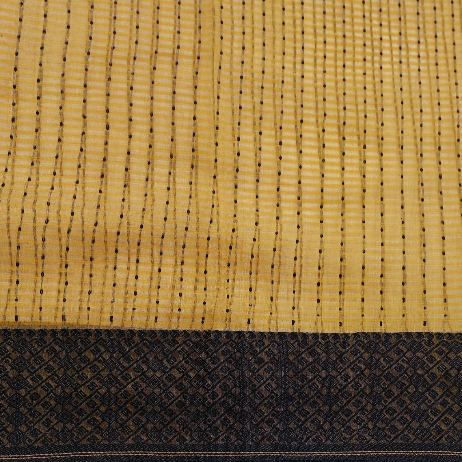 Vintage Sari Mustard Pure Cotton Hand Woven Sarees Craft Fabric 5yd Ethnic