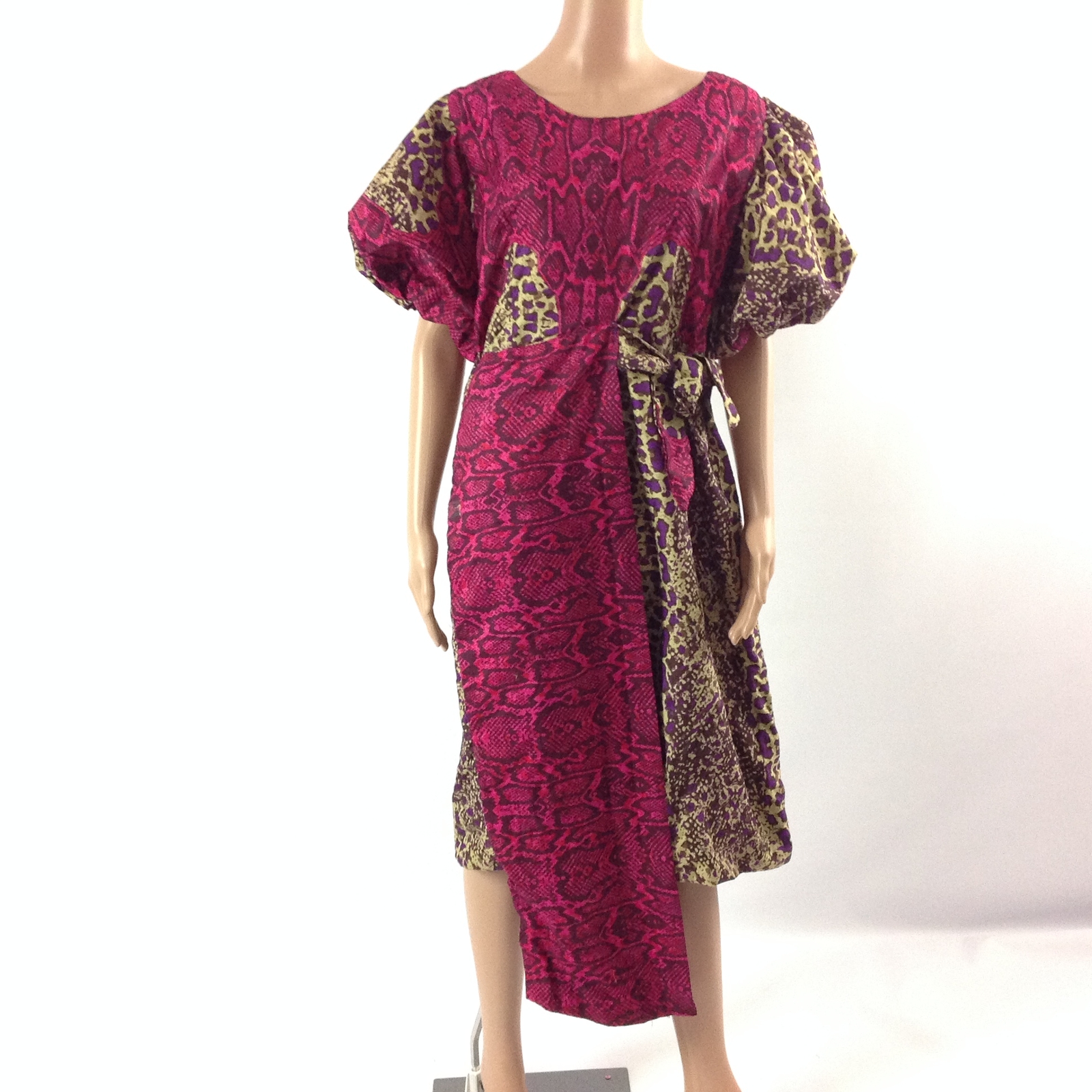 Womens Dress African Animal Print Ankara Asymmetrical Scoop Neck Multi Color L
