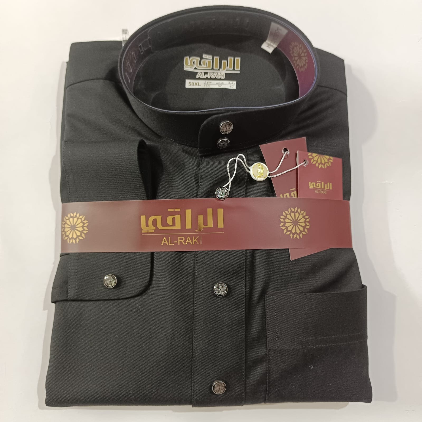 Al-Raqi Men’s Arabian Thobe Black Saudi Dishdasha Jubba Islamic Robe [58XL]