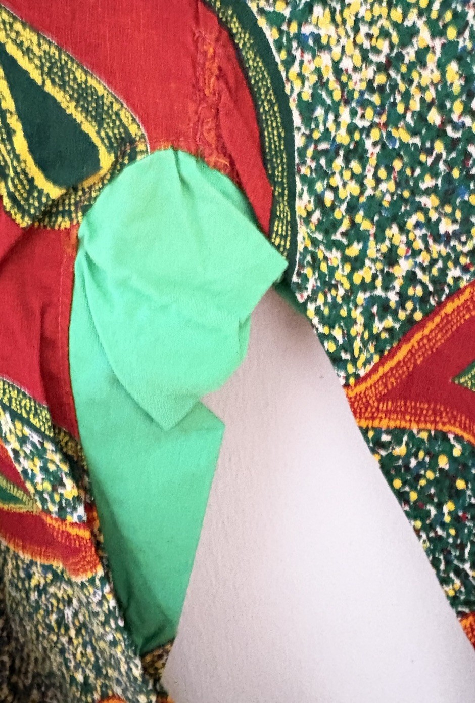Handmade Dashiki Shirt Top Cotton Red Yellow Green Drape Sleeves Unique Vintage