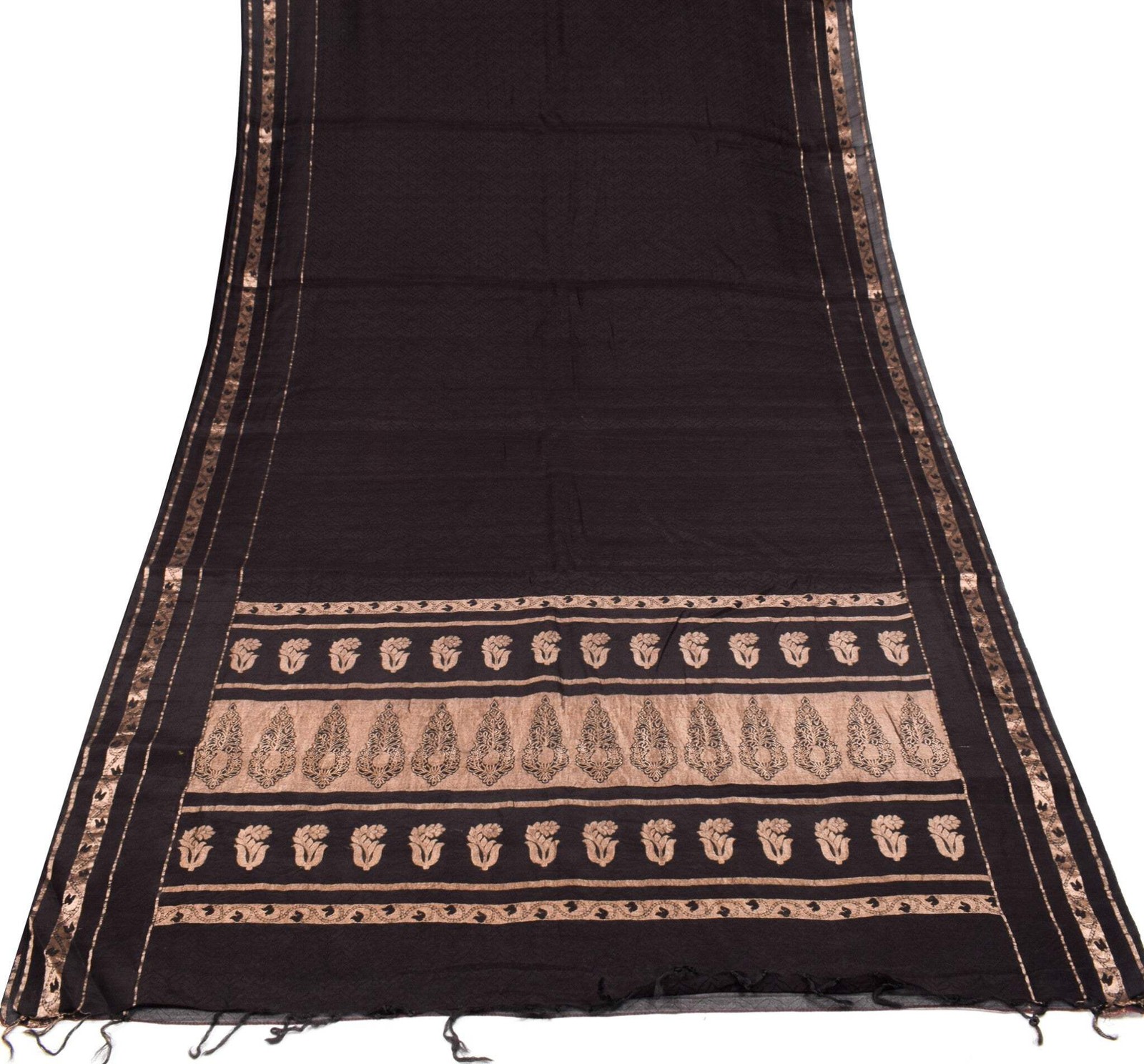Sushila Vintage Banarasi Brocade Saree Pure Cotton Silk Black Indian Sari Fabric
