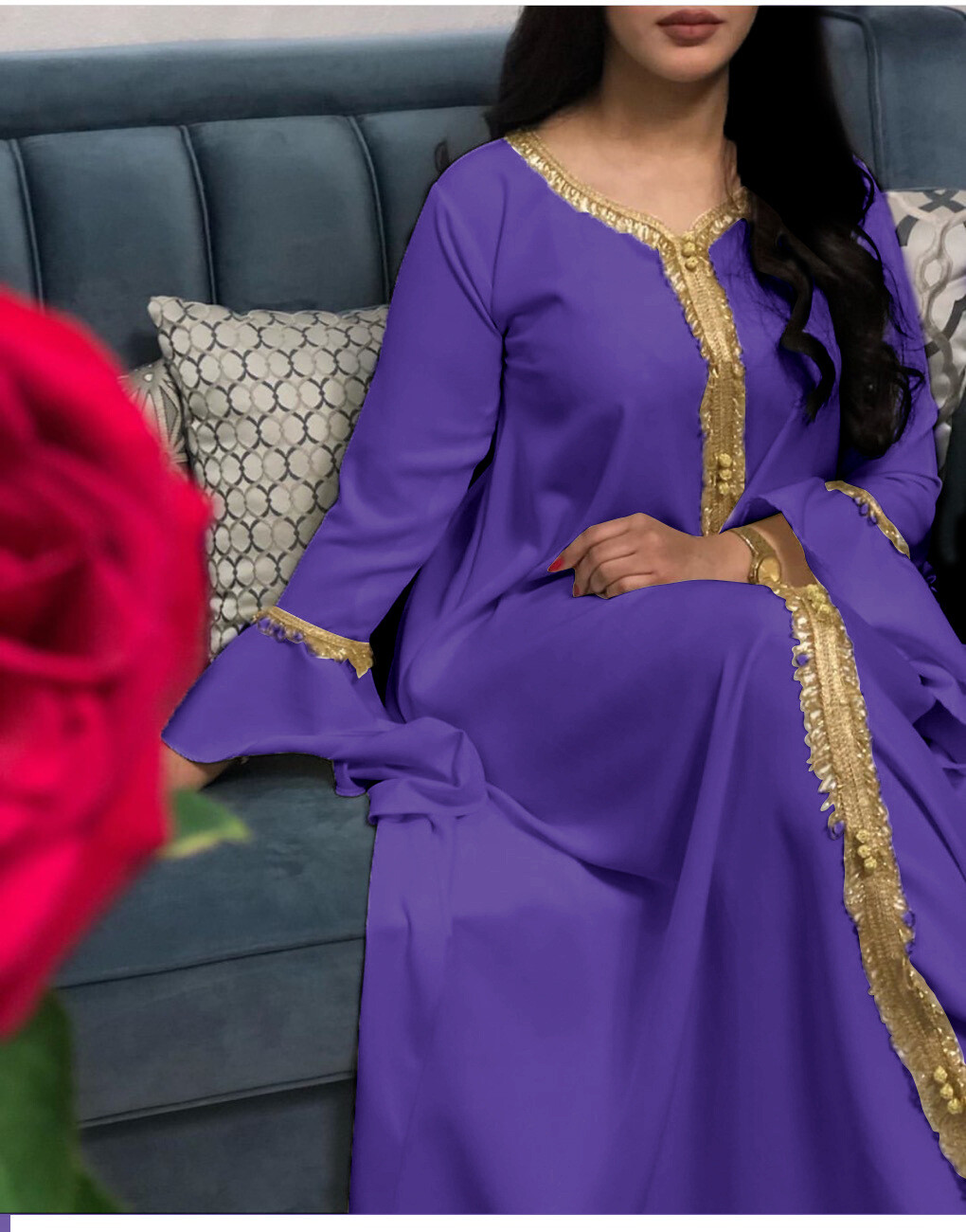 Muslim Women Dubai Abaya Maxi Dress Moroccan Kaftan Islamic Jilbab Party Gown