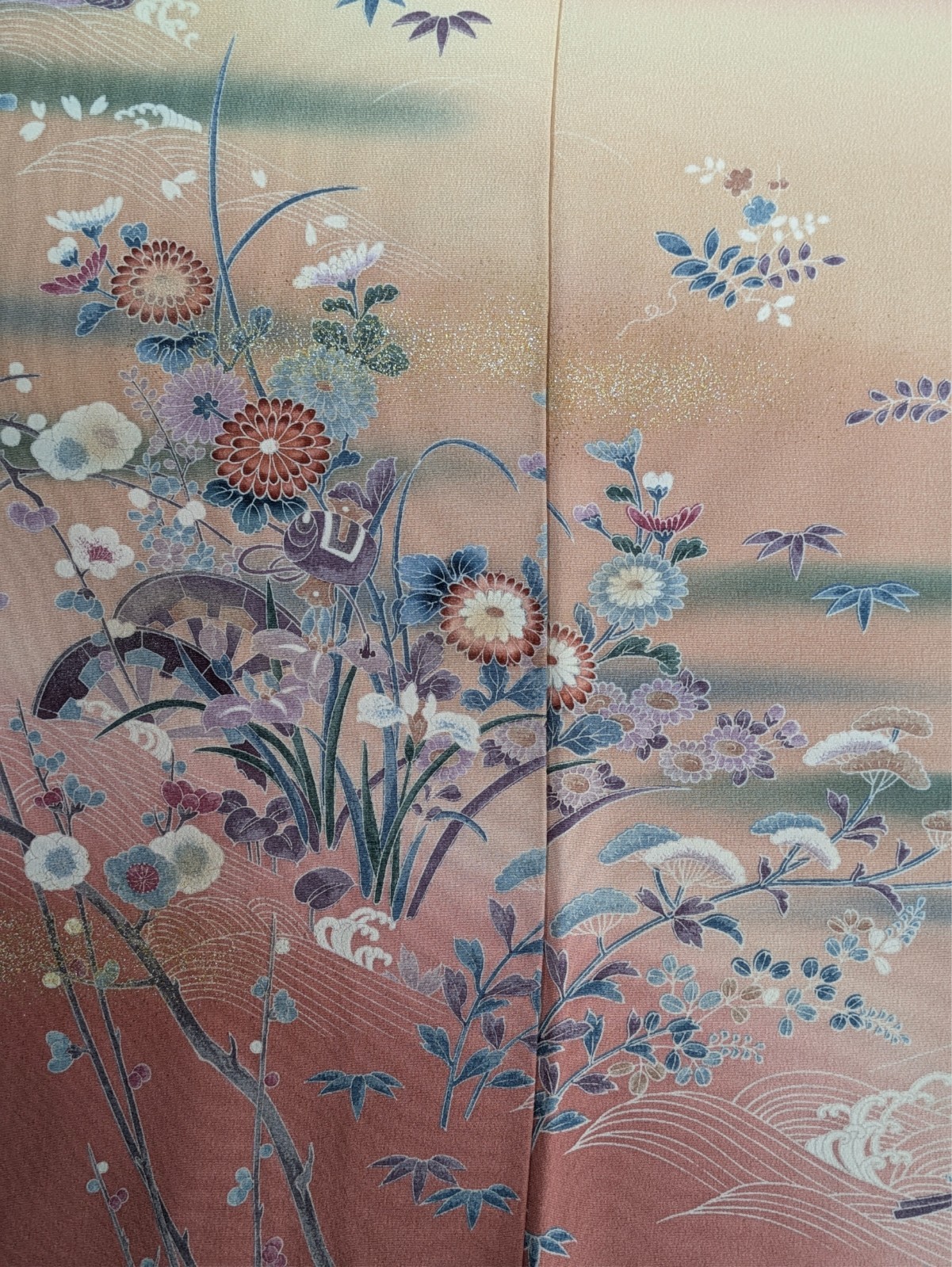Authentic Japanese Kimono Silk Homongi Pink Colored Floral Birds Treasure Luxury