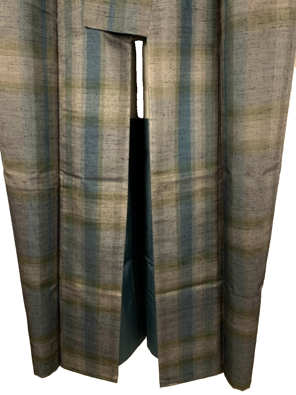 Vintage Japan Tsumugi Kimono Blue Gray Stripe Pattern Pure Silk Casual Size M