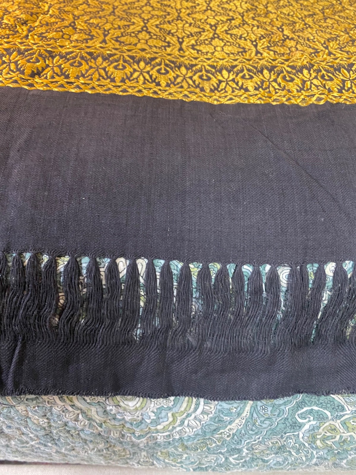 Pashima-style Shawl / Banorasi Brocade saree Gold Black 40 x 78