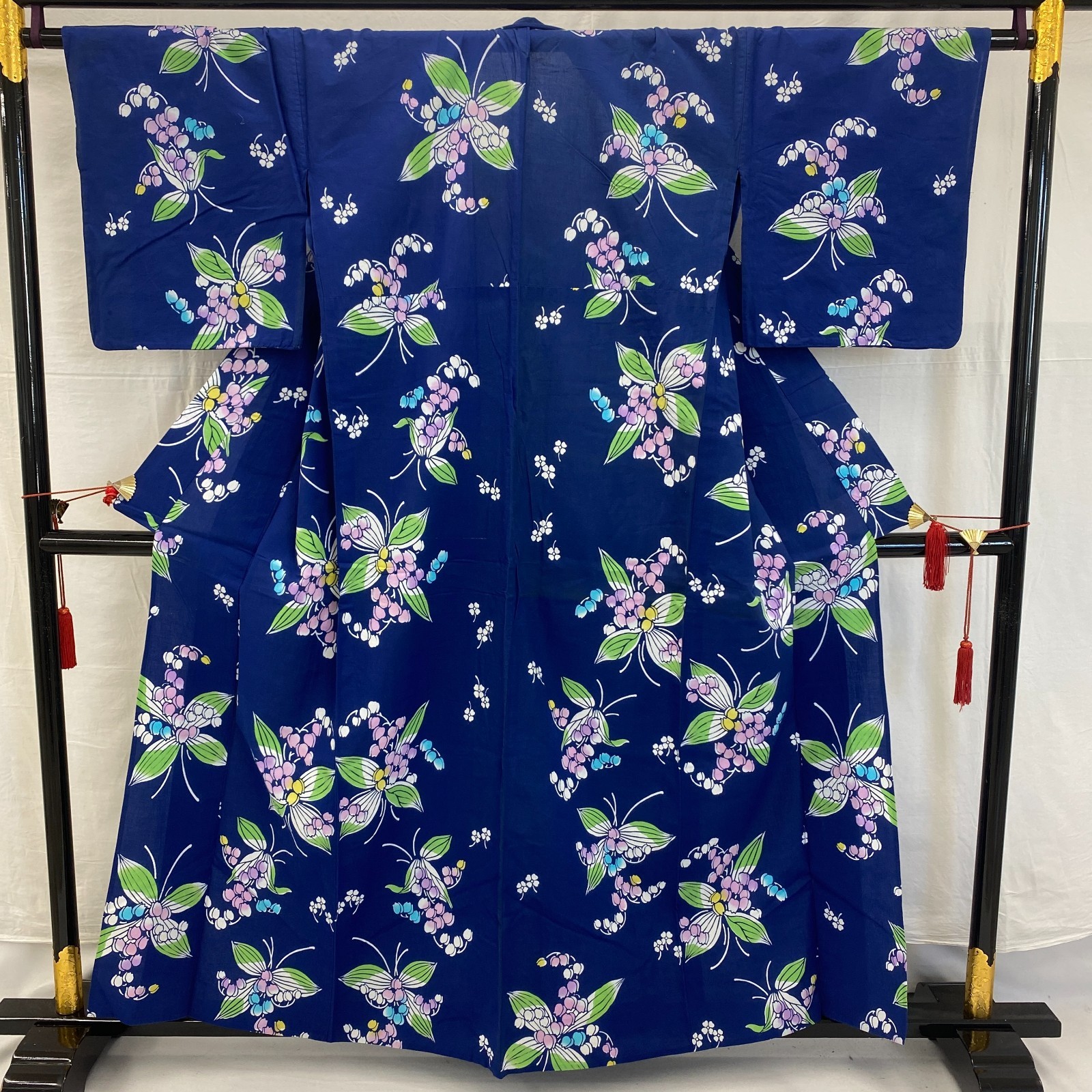 Japanese Vintage Kimono Yukata Cotton Blue No Lining Traditional Length 60 in