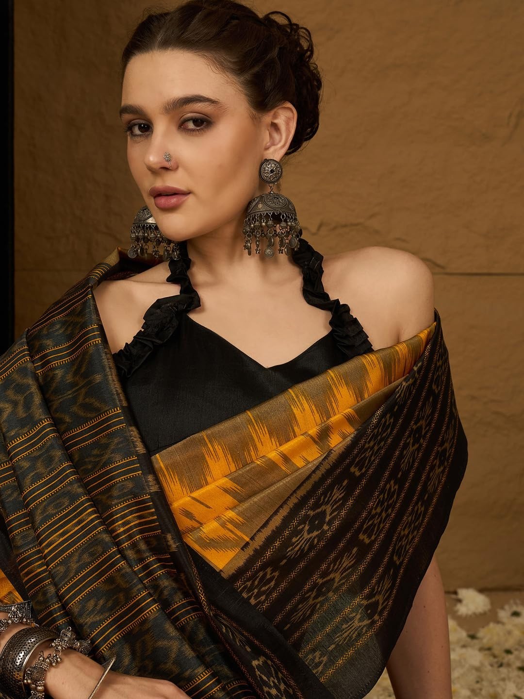 Women’s Bhagalpuri Silk Ikat Printed Saree With Unstitched Blouse
