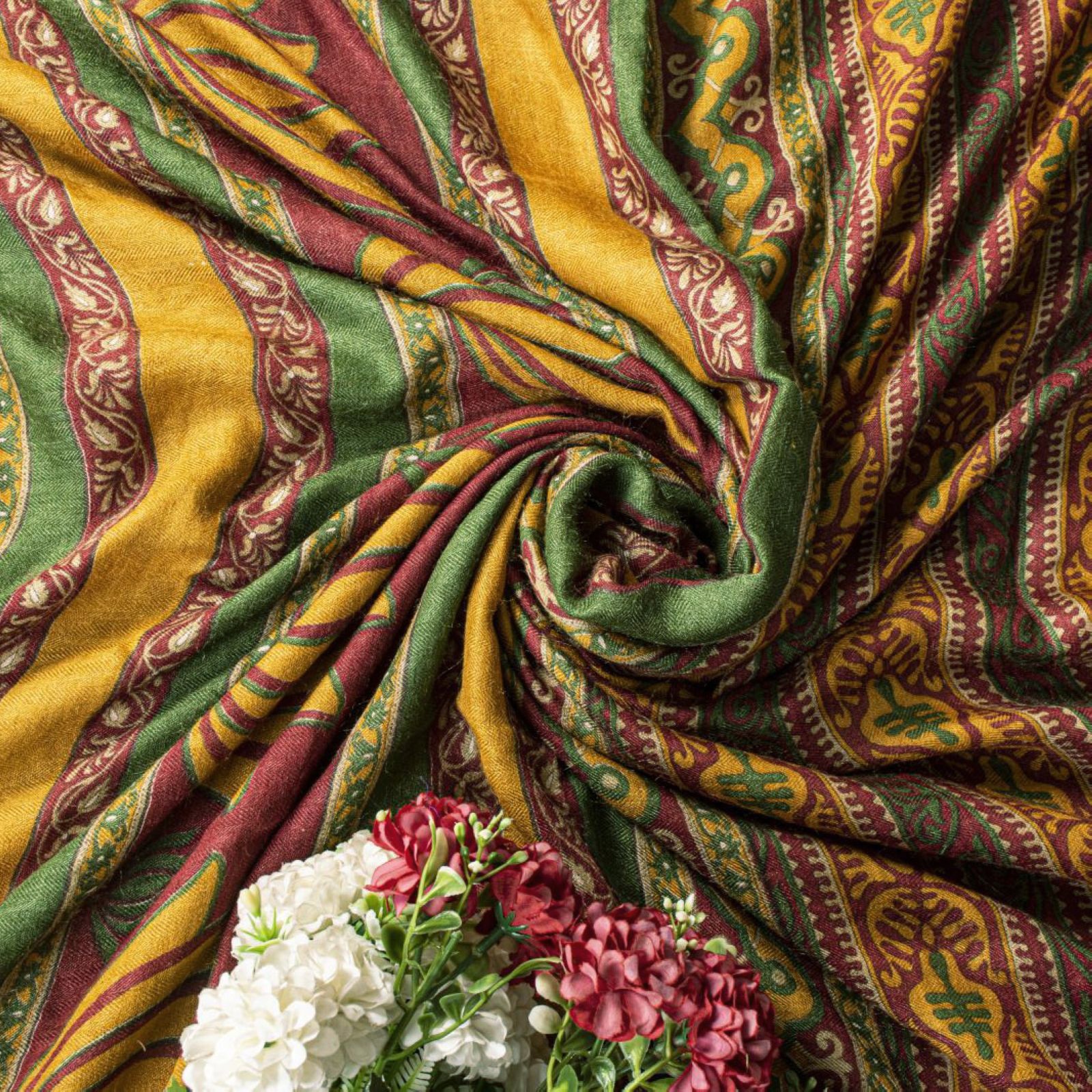 Sanskriti Vintage Brown Soft Pure Woolen Saree Floral Printed Sari 5.5+Yd Fabric