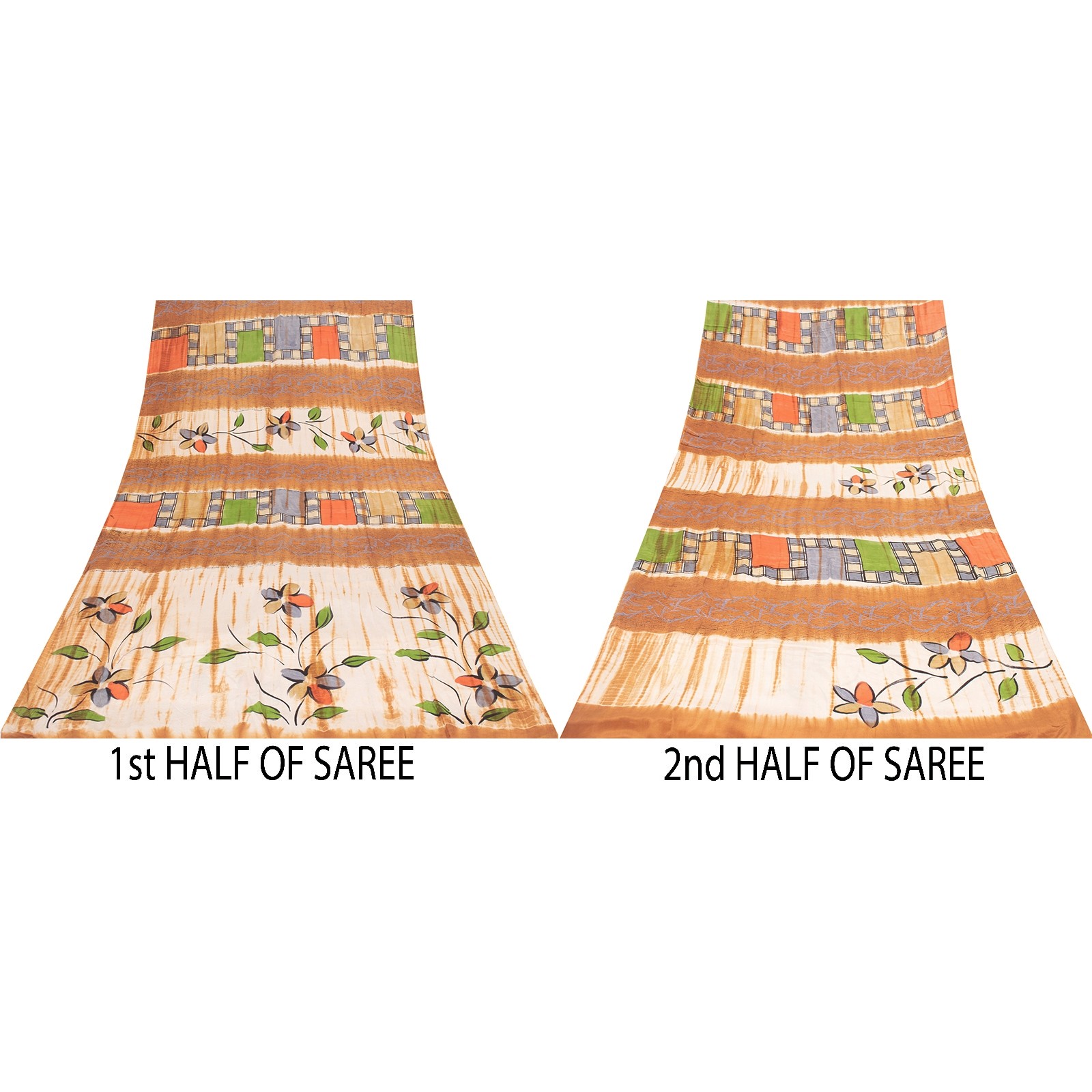 Sanskriti Vintage Saree Multicolor Pure Crepe Hand-Paint-Tie-Dye Sari 6YD Fabric
