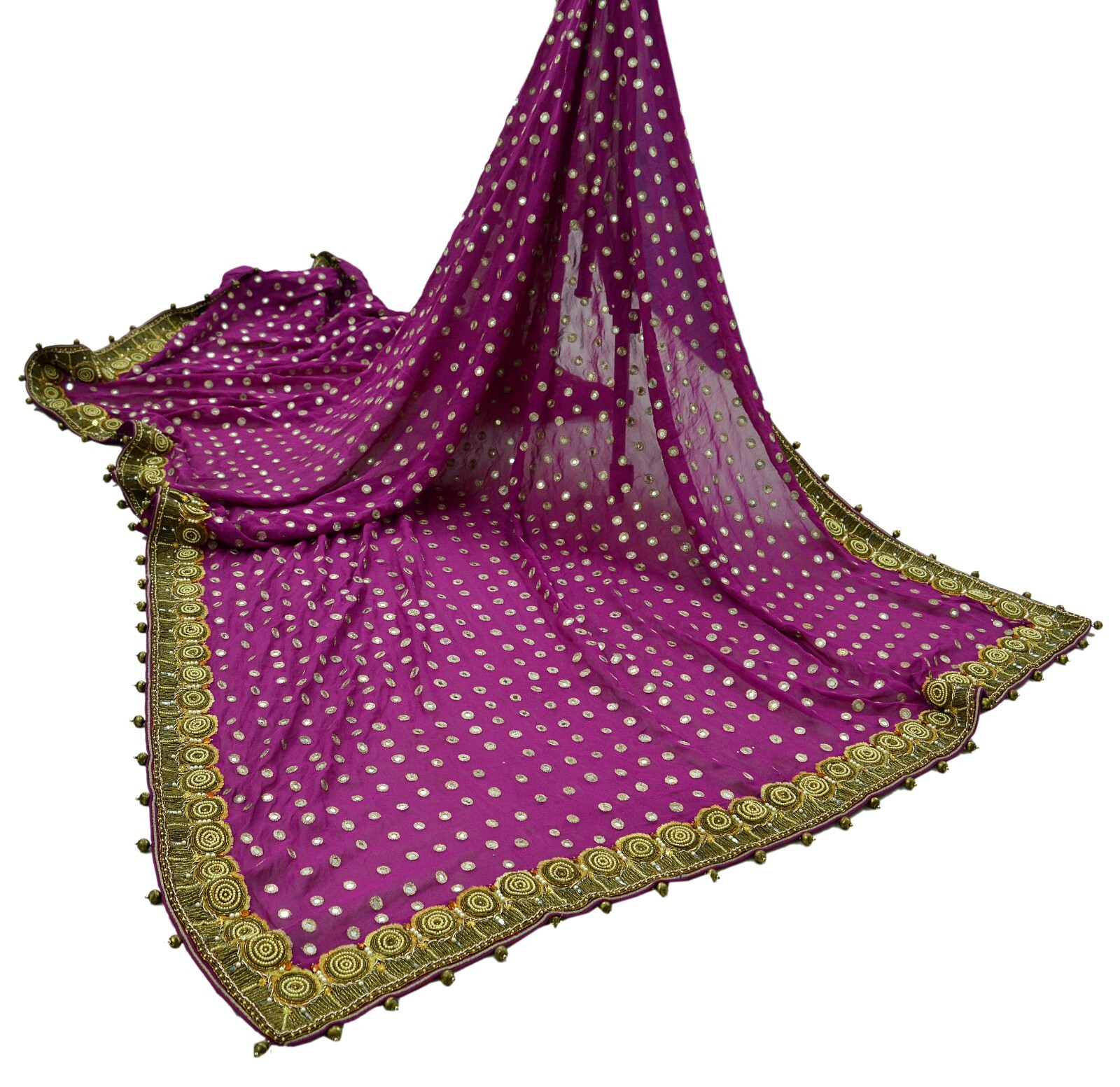 Vintage Heavy Purple/Magenta Dupatta Georgette Silk Long Stole Hand Beaded Veil