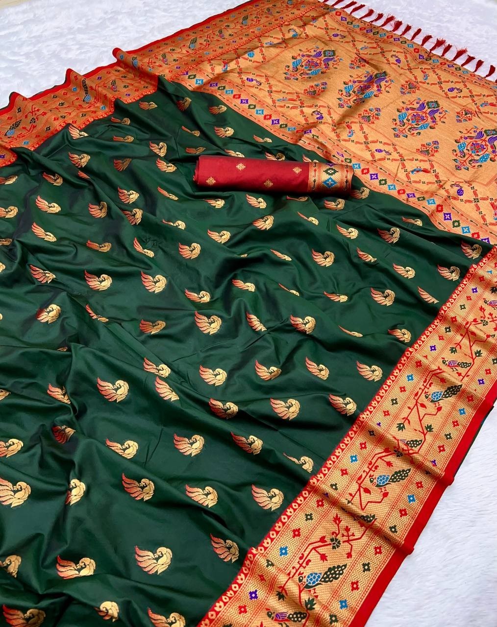 Paithani Silk Cotton Saree With Zari Border Traditional Daily Ethnic Wear Sari