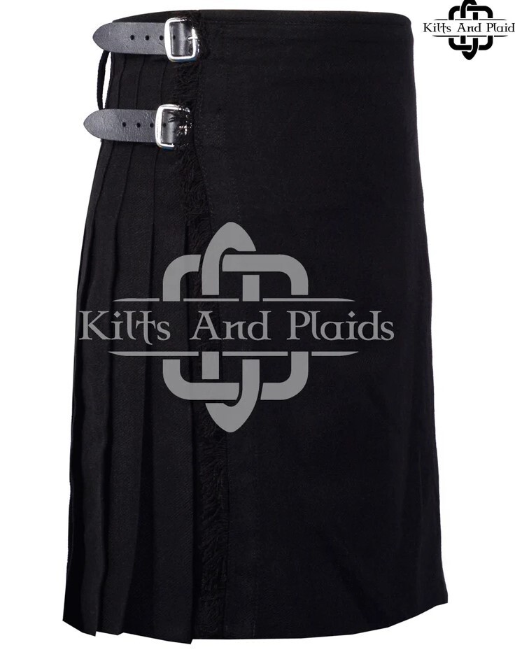 Solid Black Tartan Scottish 8 Yard Kilt – Traditional Highlander Kilt for Men