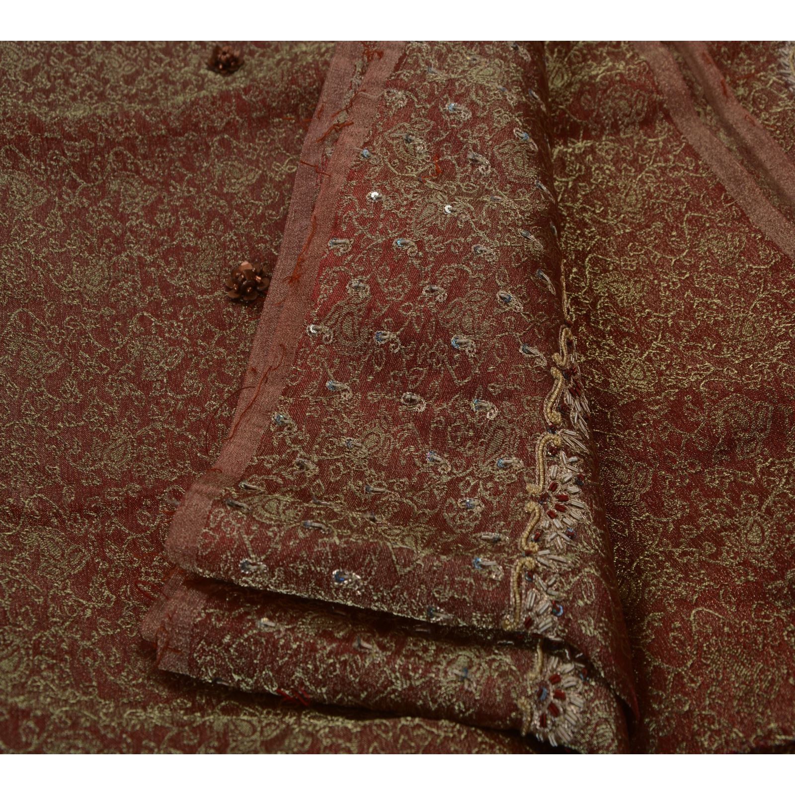Sanskriti Vintage Sarees Tissue Hand Beaded Woven Craft Fabric Sari