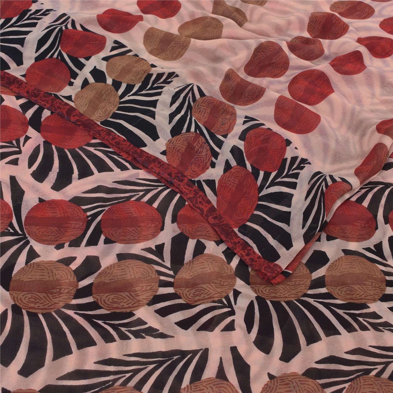 Sanskriti Vintage Sarees Indian Red/Pink Pure Georgette Print Sari Craft Fabric