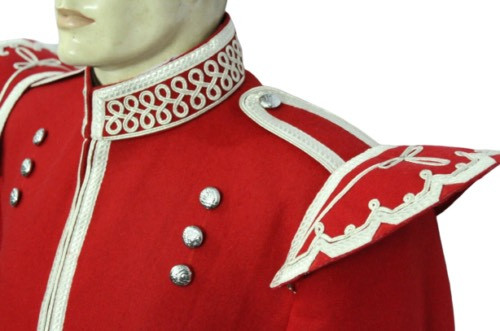 Scottish Red Doublet Kilt Jacket – Military Piper Drummer Silver Braided Jacket