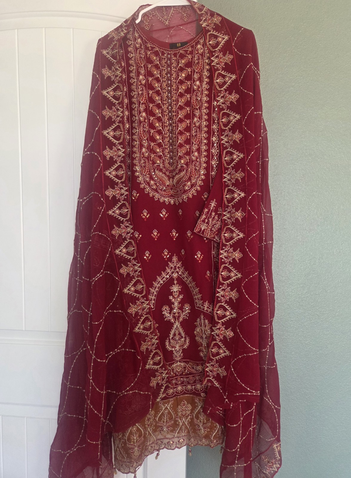 Pakistani Indian salwar kameez Embroidered Chiffon Long Duppatta Bust 42