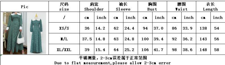 Women Green Print Dress Doll Neck High Waist Muslim Robe Ladies Dubai Party Gown