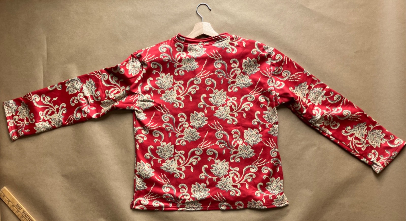 Women’s L Red Floral Fleece-Lined Jacket Chinese Frog Closure Coat Boho