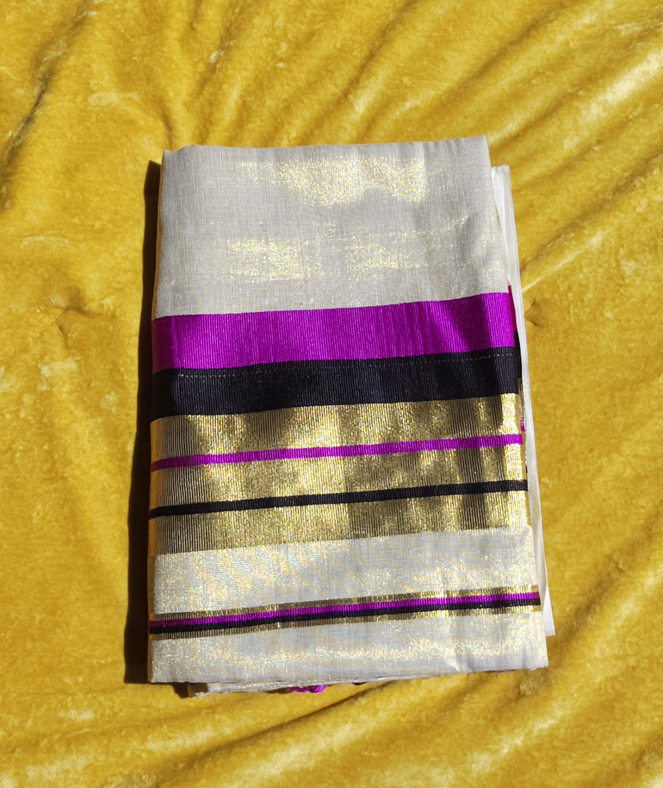 KERALA SAREE Premium quality Tissue saree with Purple,Black and Golden border.