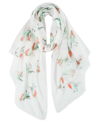 Scarfs for Women Lightweight Floral Birds Print Cotton Scarves Z-tasselwhite
