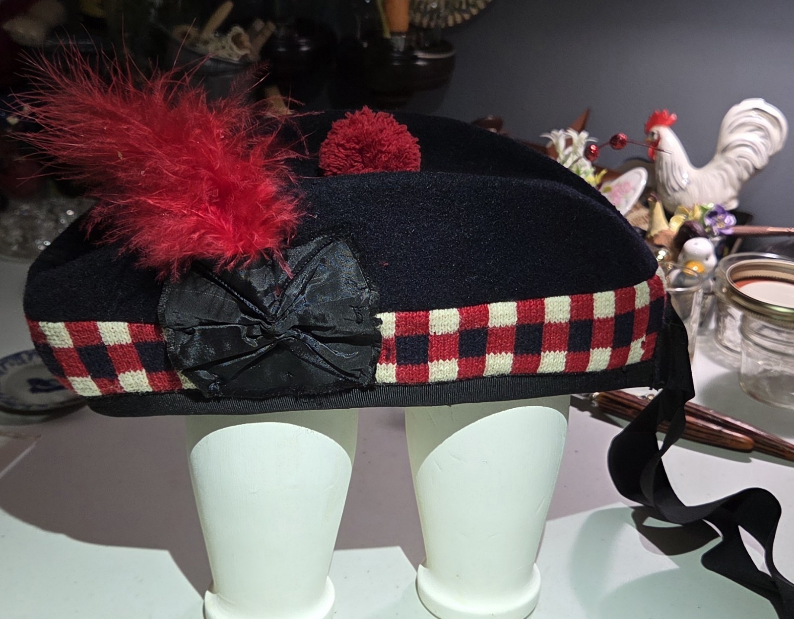 100% Pure Wool Scottish Balmoral Diced Hat Red,White & Black Balmoral Hat 7