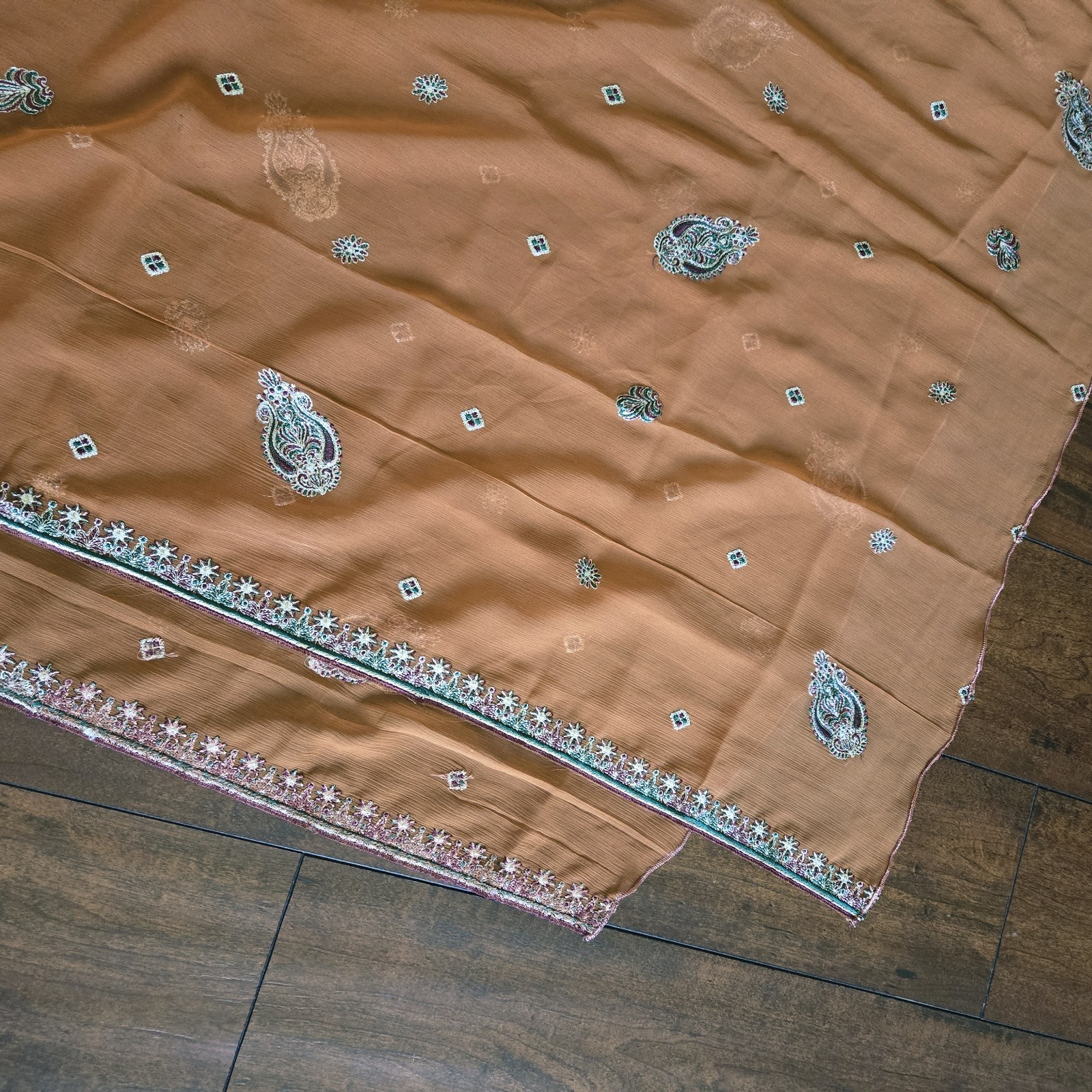 Embroidered Salwar Kameez Dupatta Long Scarf Cotton Silk Brown Party Wear Dress