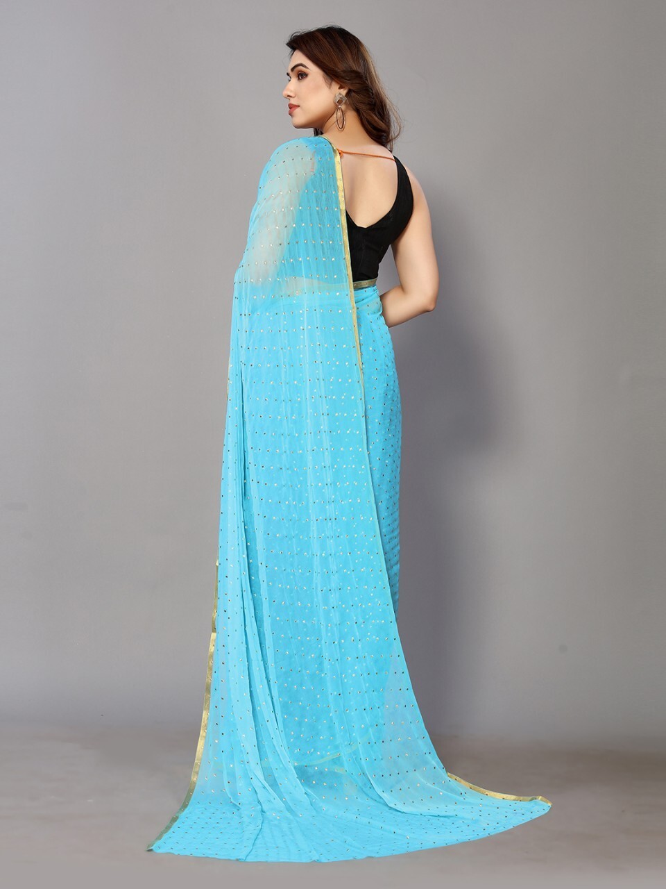 Woven, Embellished Daily Wear Chiffon Saree (Light Blue)