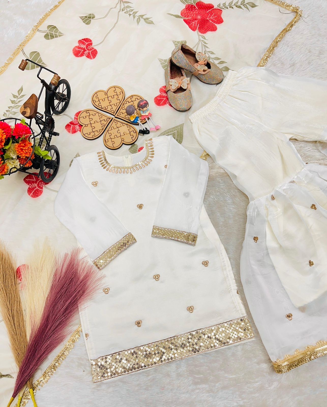 Readymade kids girls Top Sharara & Dupatt party wear indian girls designer dress