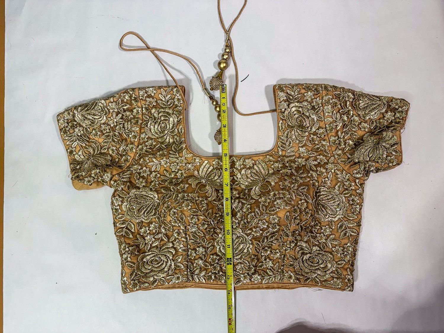 [E704] Sparkling Gold Choli Blouse for Women Short Sleeve small-med 32″ bust