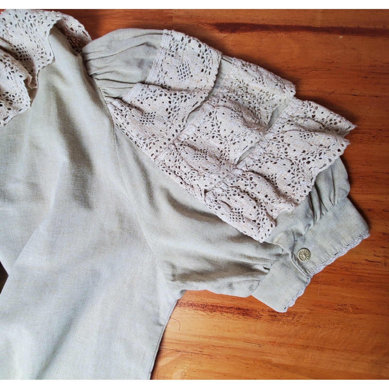 Landhaus Mode XL Beige Peasant Blouse Lace Prairie Cottagecore Lagenlook Boho