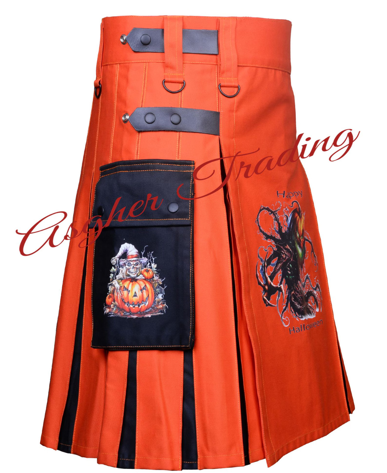 Handmade Halloween Theme Hybrid Utility Kilt Leather Straps & Custom Size Kilts