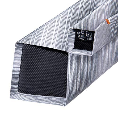 Mens Tie Set Silk Solid Paisley Necktie and Pocket Square Silver Grey