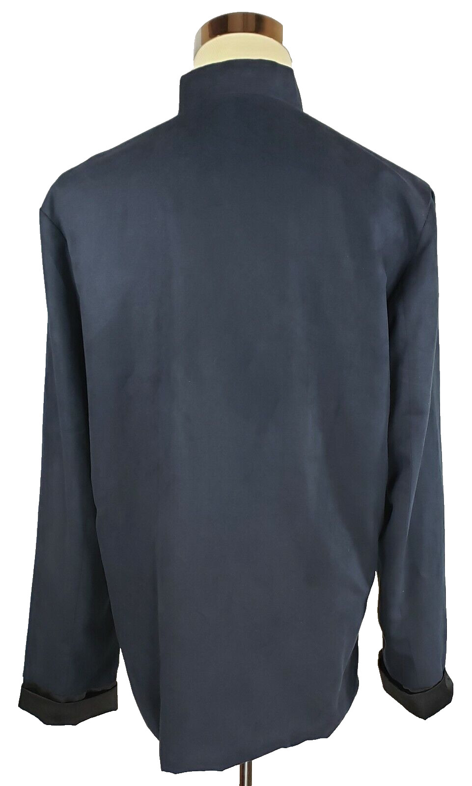 Beijiasi – Navy Blue Microfiber Mandarin Jacket – Heavy Embroidered Dragons – XL