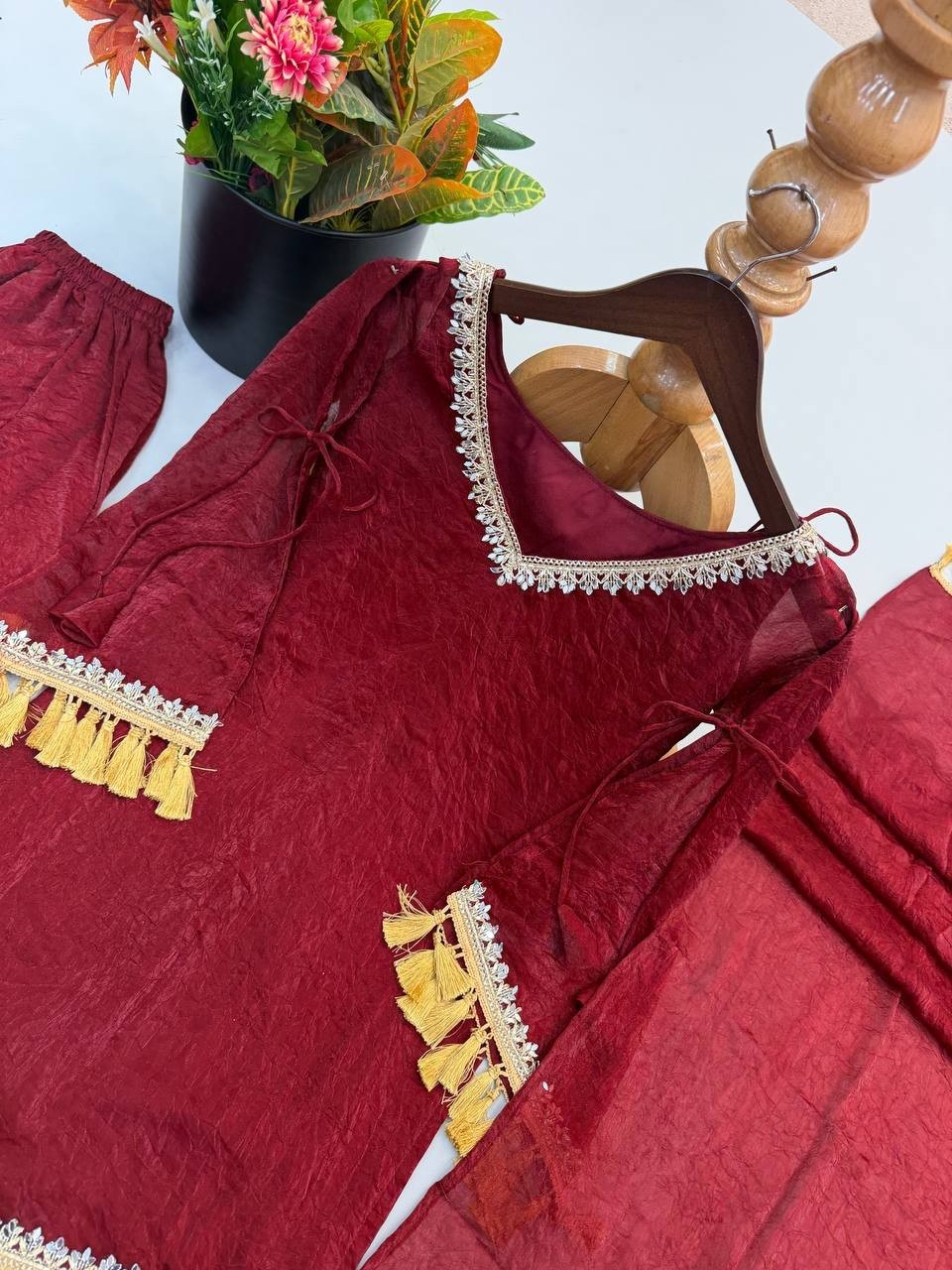 Bollywood Style Doremon Crush Maroon Top Palazzo With Dupatta For Reception