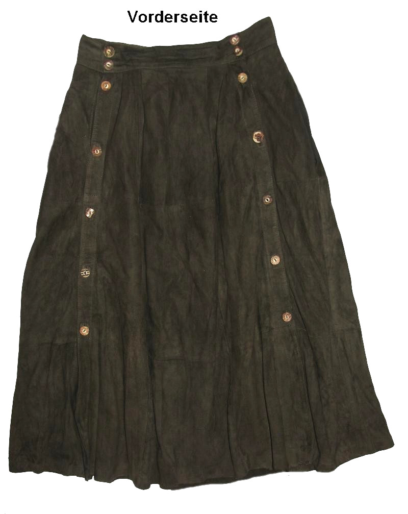 ERLMEIER Long Leather Trachten Skirt Dark Olive Green Gr. 40