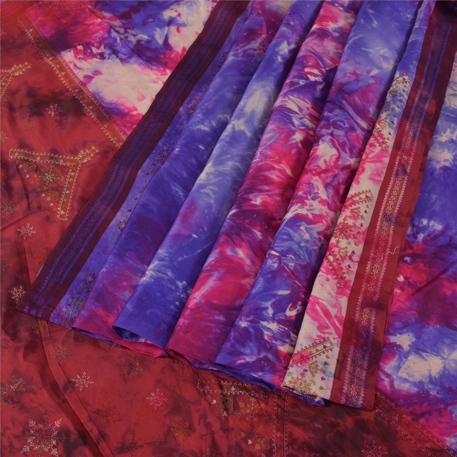 Sanskriti Vintage Indian Sarees Pure Silk Embroidered Sindhi Tie-Dye Sari Fabric