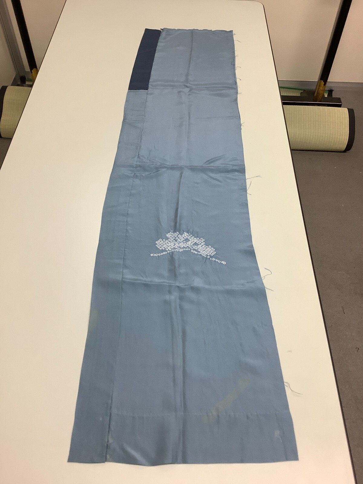 Japanese Vintage Kimono Fabric cloth Boro silk Nylon blue scrub dirt 53.9×14.5in