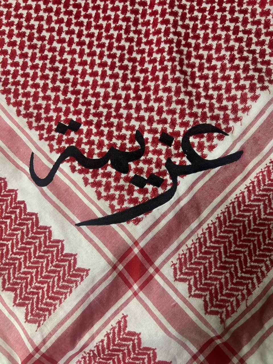 Authentic Jordanian Red White Shemagh Keffiyeh Handmade Tassels Embroidered Azim