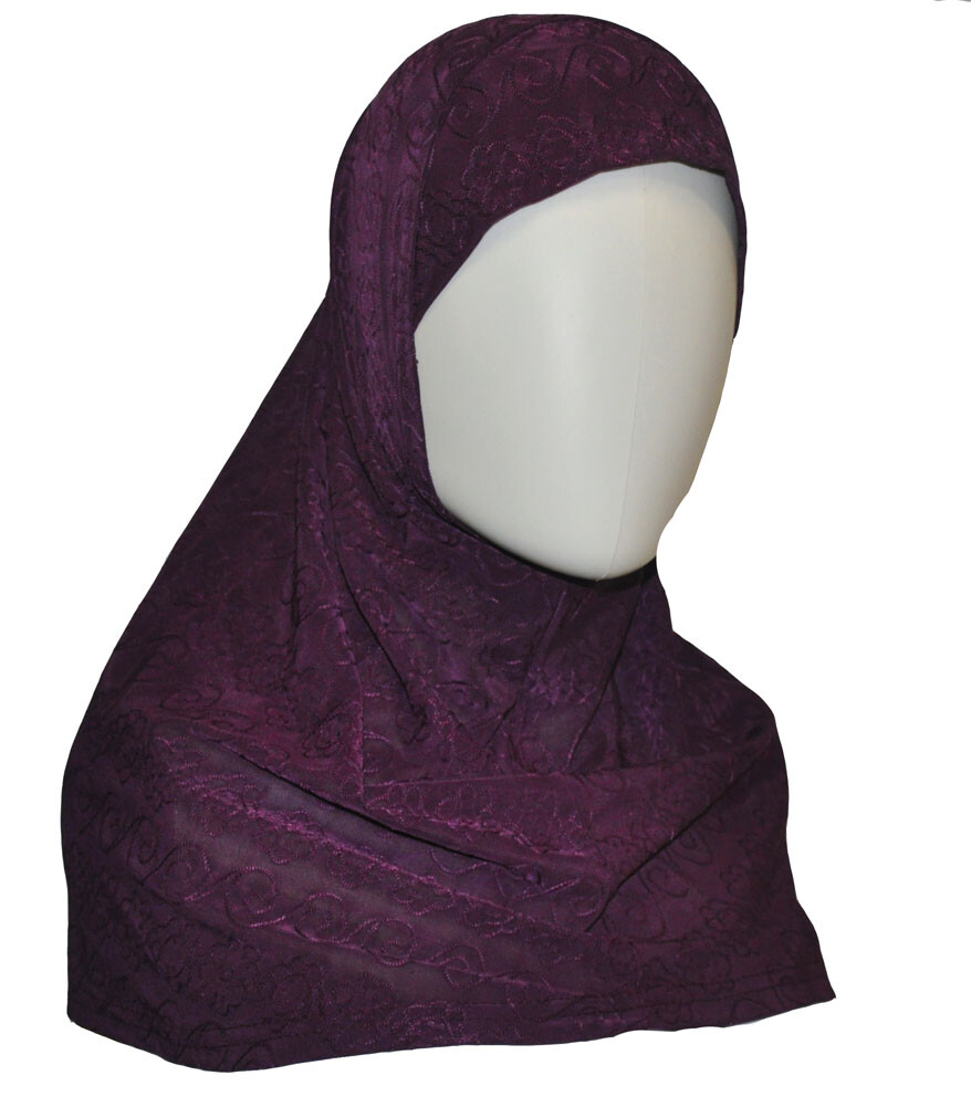 Purple 1 Piece Al-Amira Hijab in Textured Jacquard Fabric Medium Size