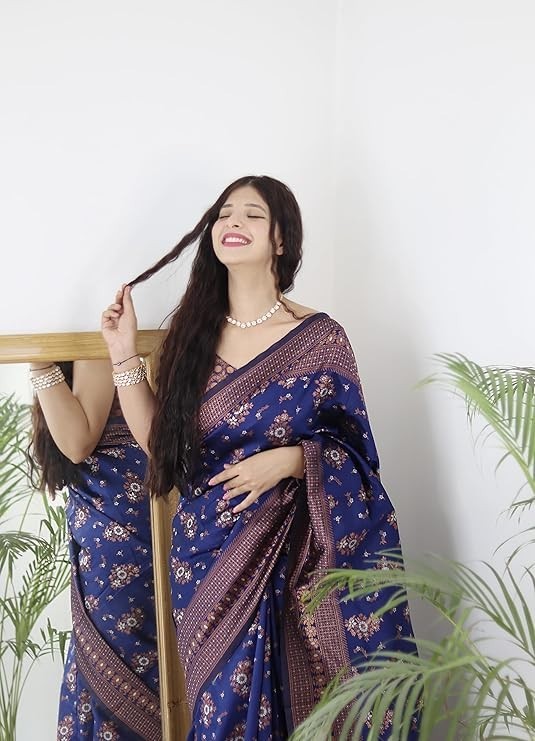 Women’s Kanjivaram Soft Pure Silk Banarasi Sarees With Blouse Piece