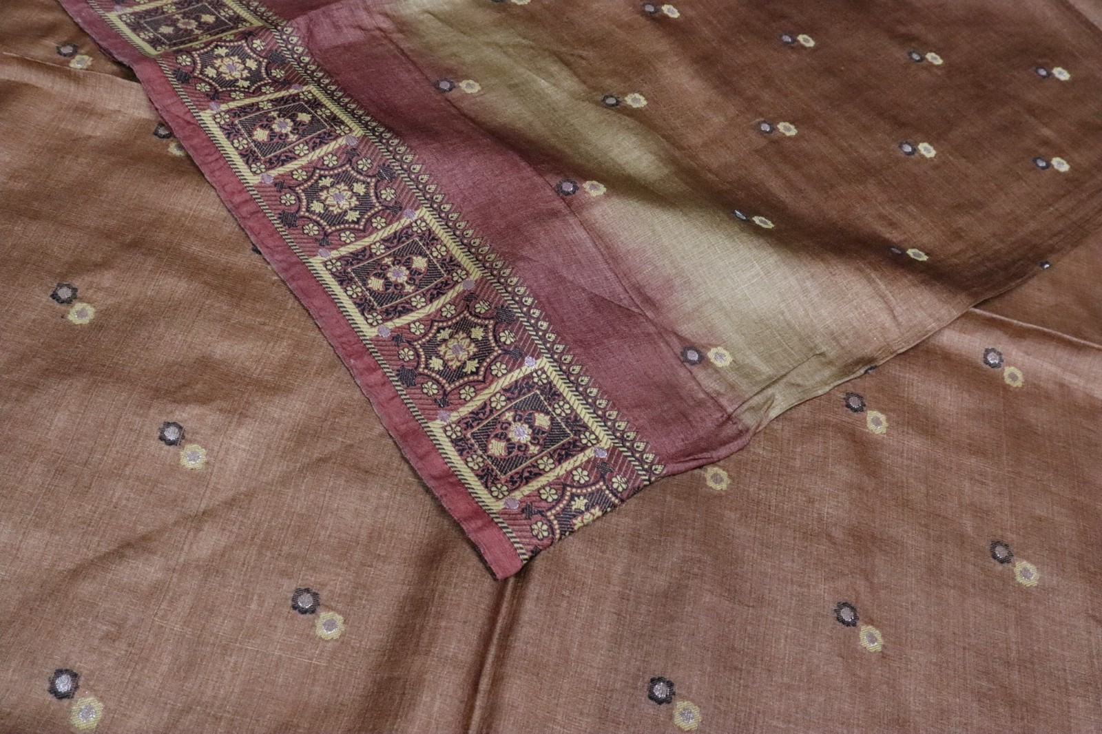 Vintage Tussar Silk Saree, Upcycled Printed Tussah Silk DIY Fabric TS1155