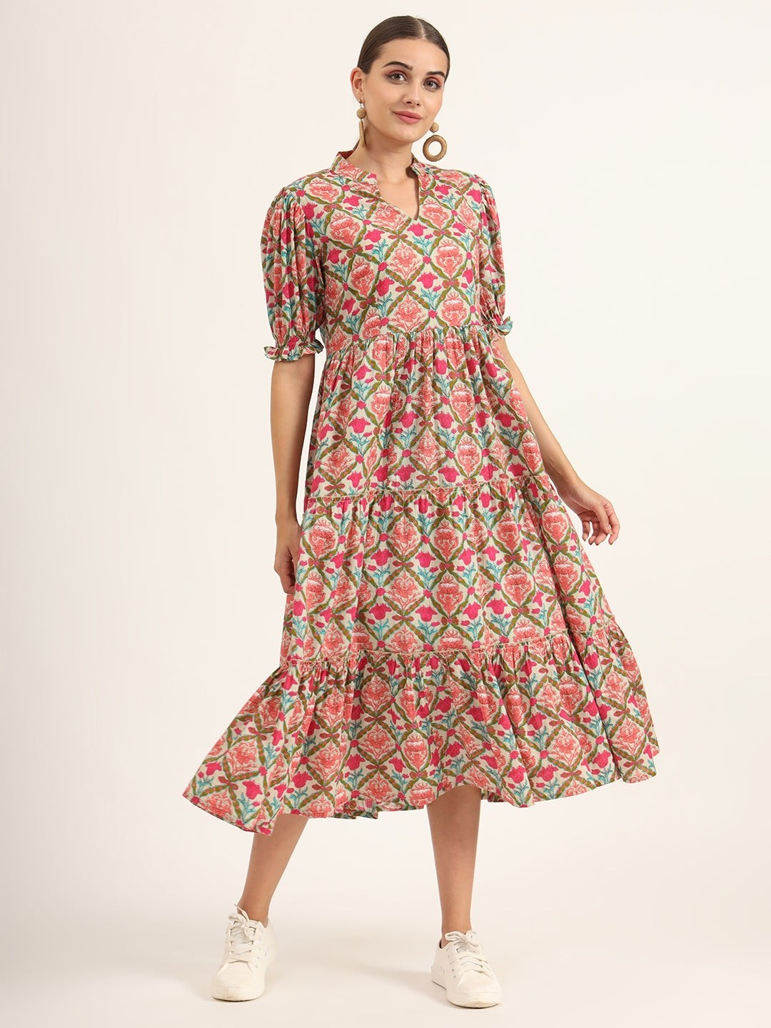 Multi Color Floral Print Midi Dress Plus Size & Regular | Flowy Boho Midi Dress