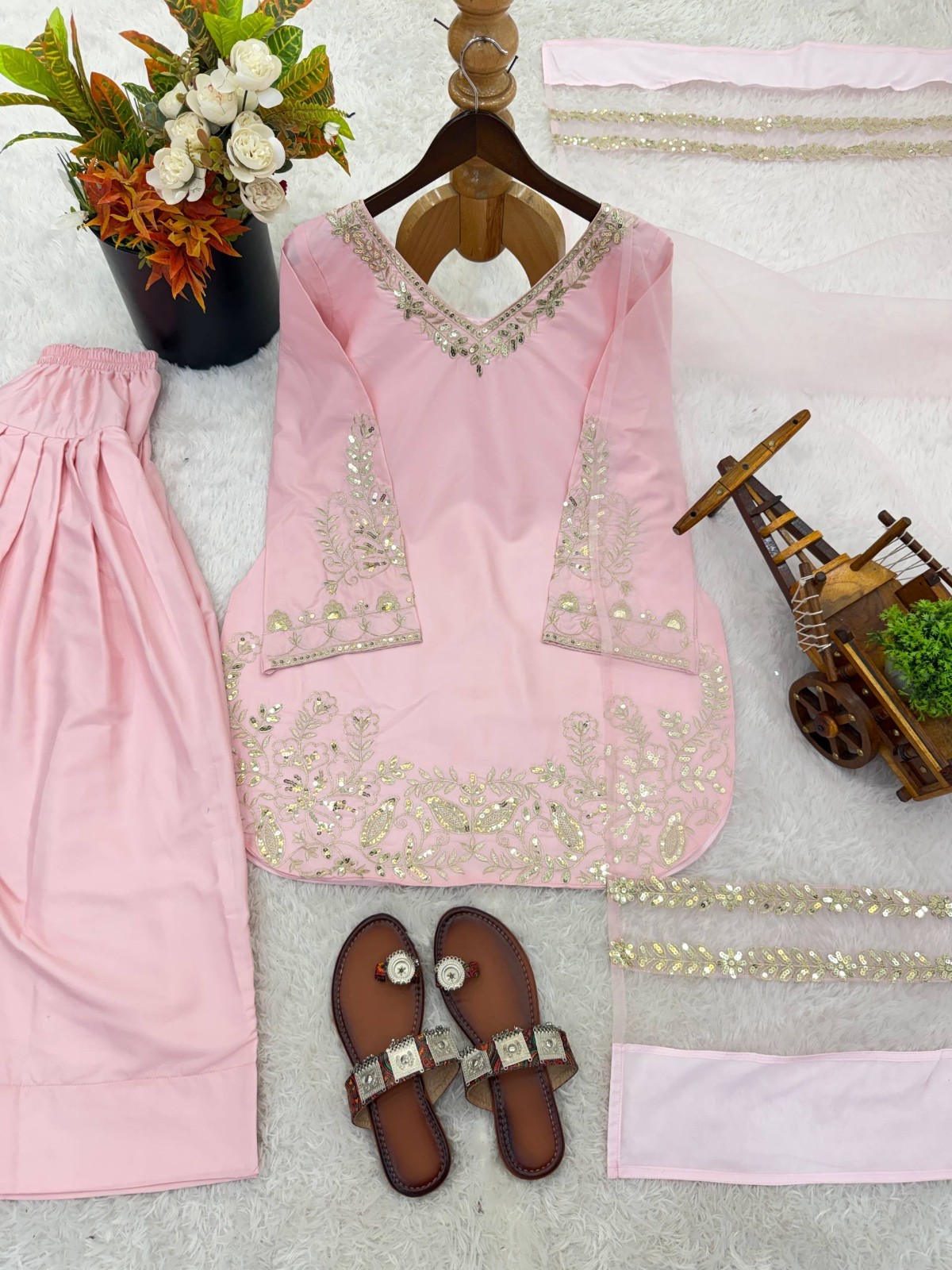 Presenting Natural Crep Silk Pink Top Bottom With Dupatta For Festival Wear