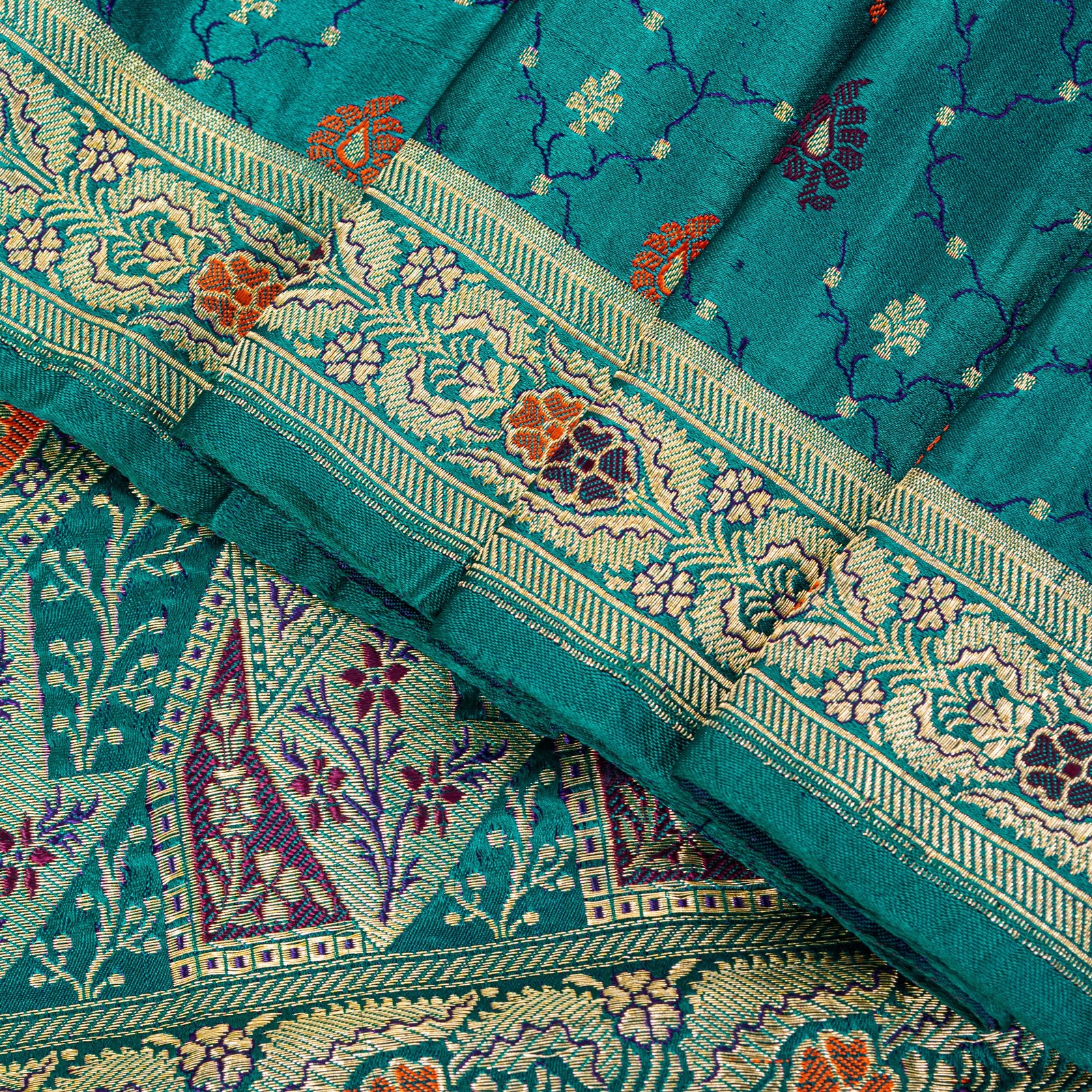Sanskriti Vintage Blue Pure Satin Sarees Banarasi Brocade Zari Hand-Woven 5+Yd