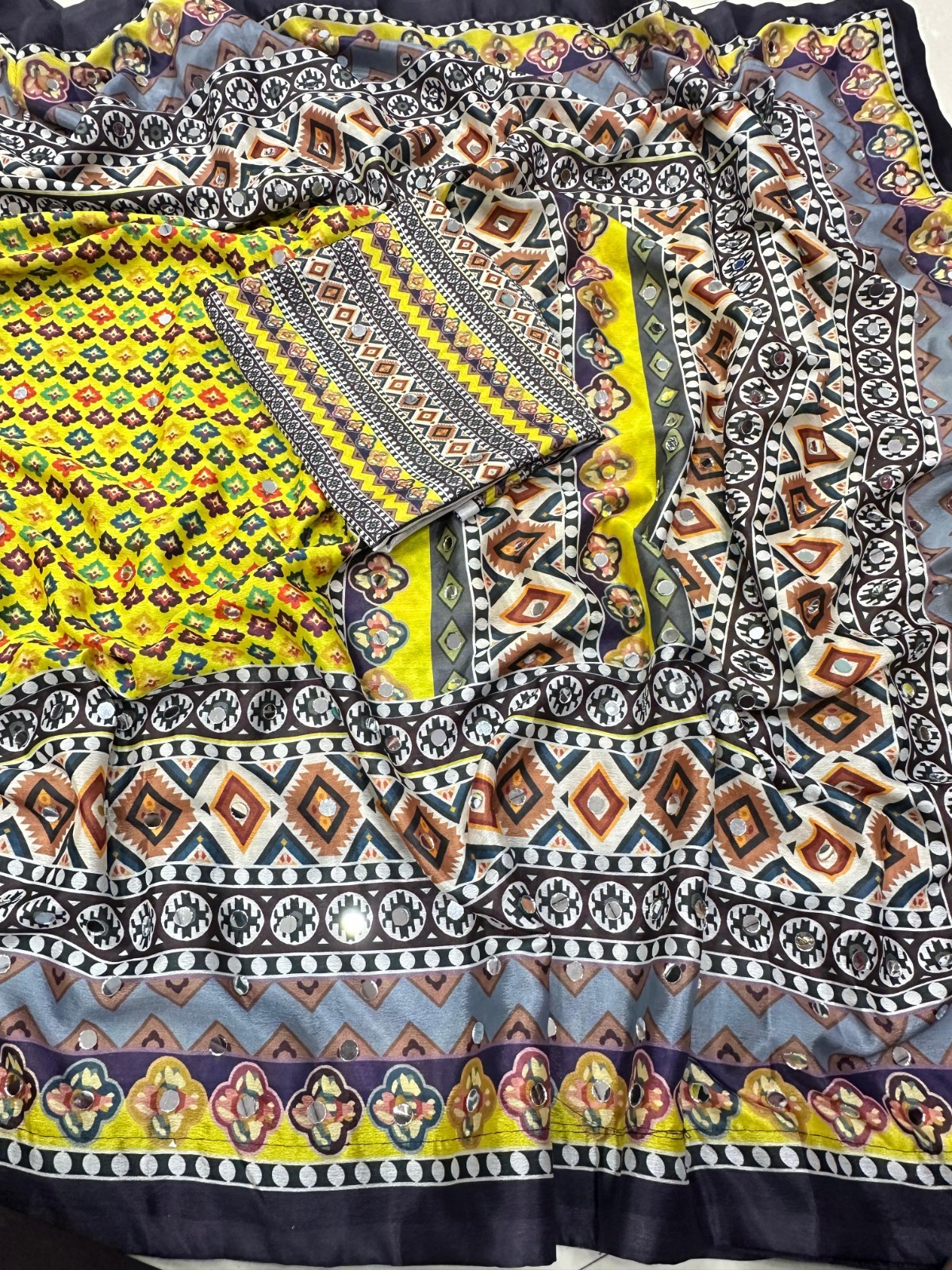 Intricately Ajrak Digital print saree in vibrant hues