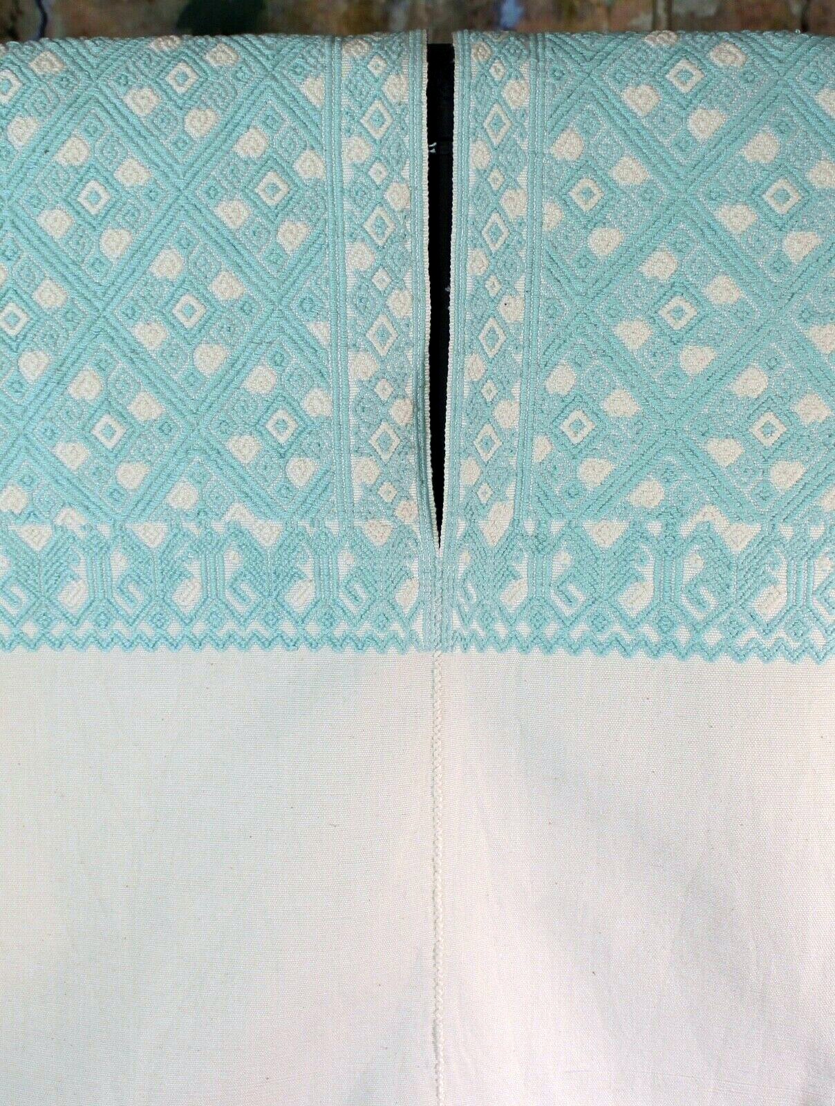M/L Huipil Aqua & Cream Handwoven Backstrap Loom Mayan Larrainzar Chiapas Mexico