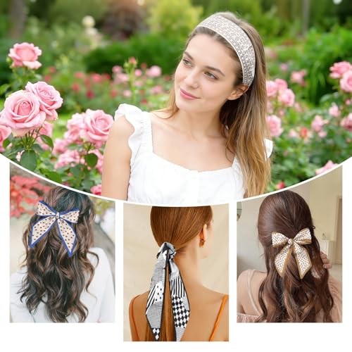 16PCS Bag Scarf for Women, Skinny Hair Scarves Fashion Headbands Satin Silk